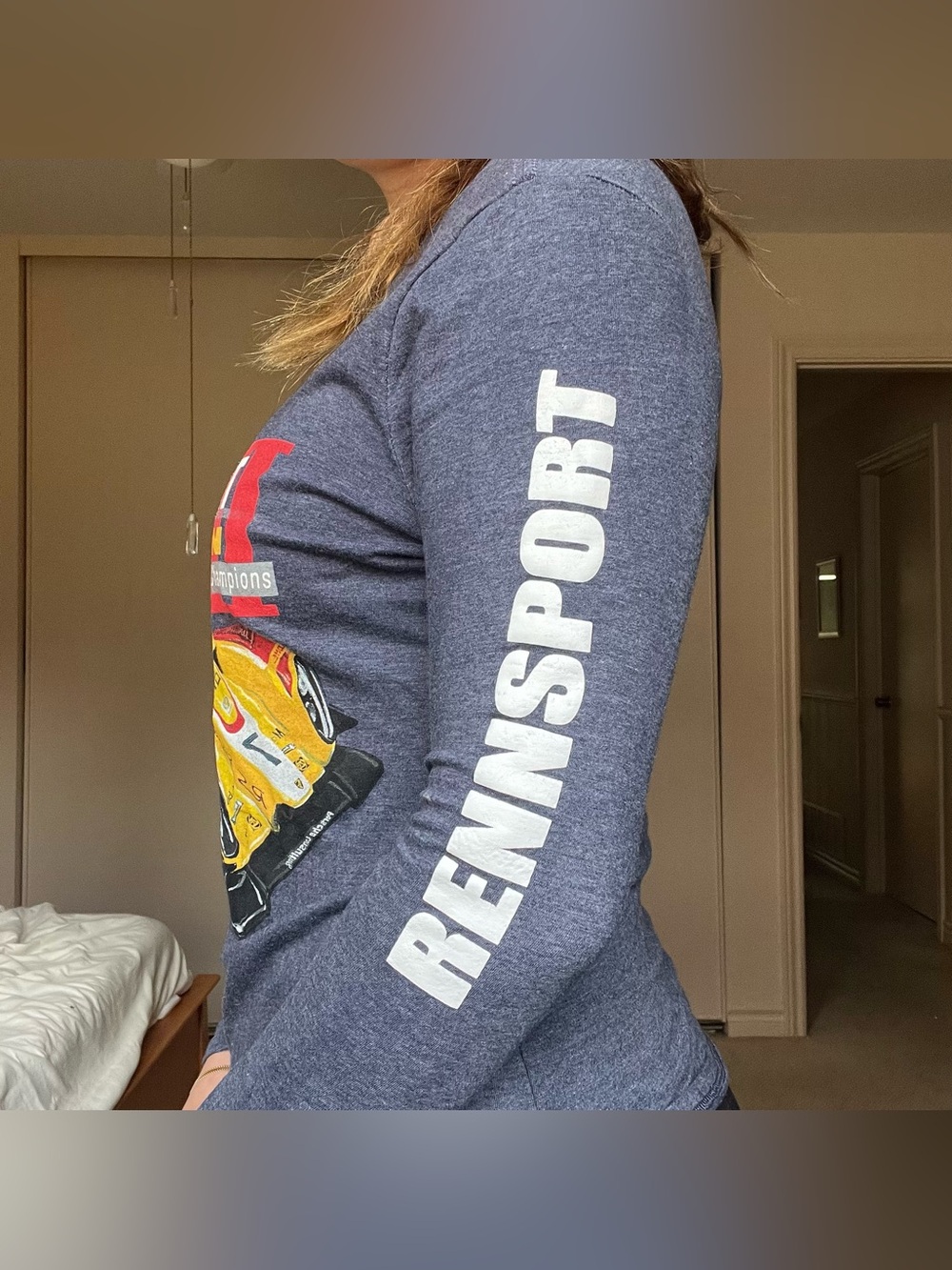 Porsche Design Rennsport Reunion Graphic Long Sleeve Tee - Navy with Yellow - Picture 2 of 6